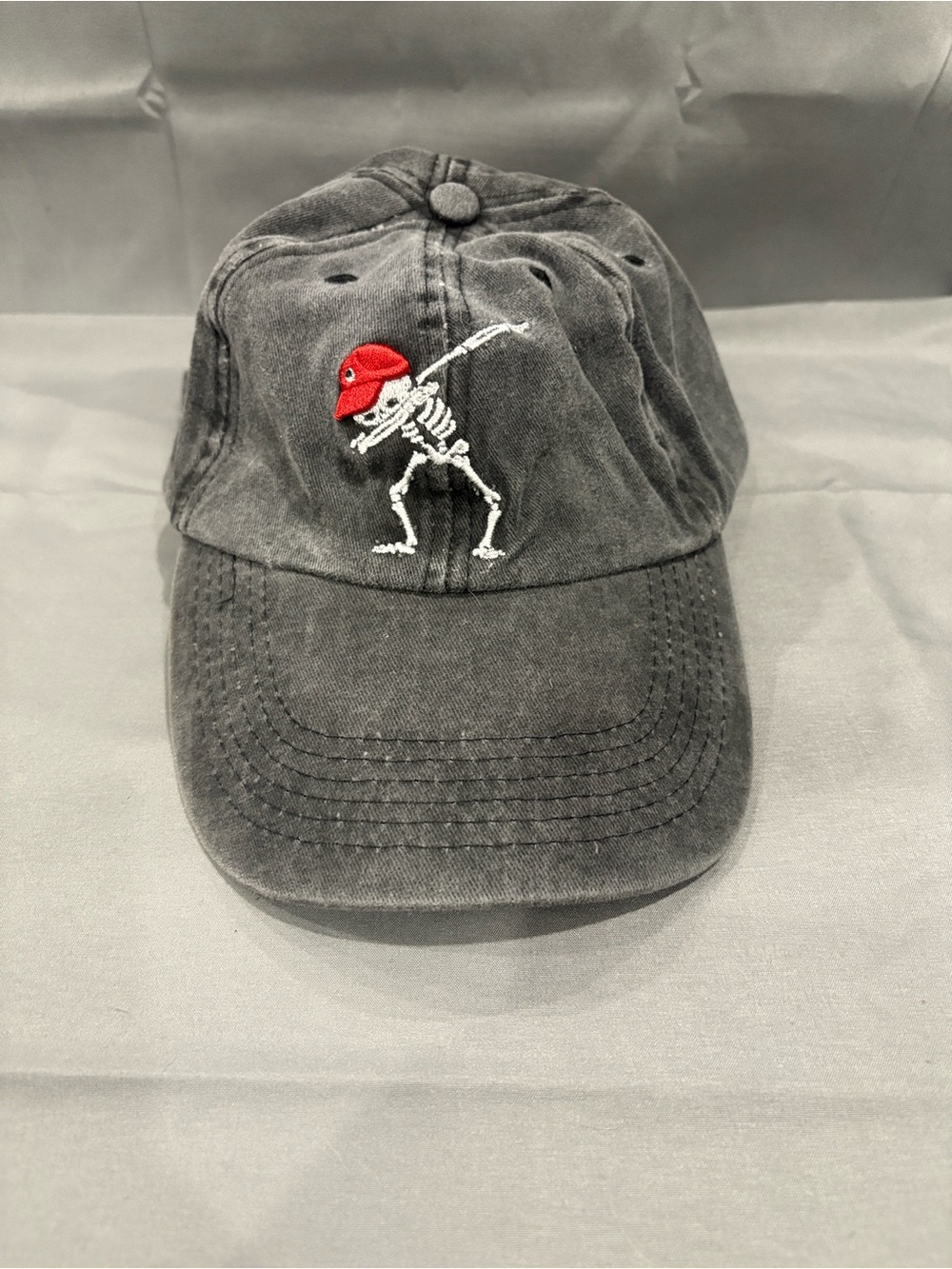 SOL Baseball Hat Gray with Skeleton Embroidery Adjustable Fit